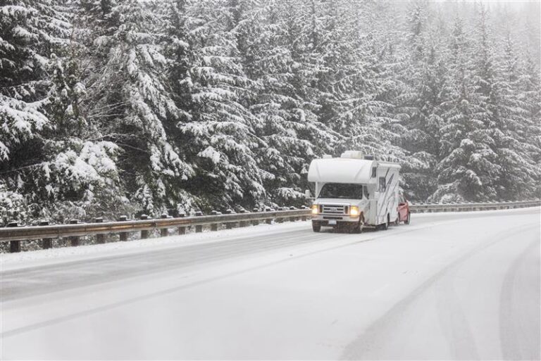 A Ford RV in the snow.